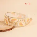 Bohemian white organza headband with yellow floral leaf embroidery and golden sequins - Yellow