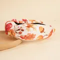 Serre-tête large noué avec motifs de feuilles d'érable et glands sur tissu crème - Style Feuille d'Érable