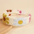 Bohemian crochet headband in off-white featuring colorful knitted floral patterns - Large Flower Style