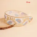 Bohemian wide organza headband with blue leaf embroidery and gold sequins - Blue