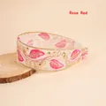 Bohemian organza headband with rose red leaf embroidery and sequins on wooden stand - Rose Red