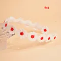 Embroidered white daisy headband with red floral centers for a sweet rustic look - Red