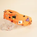 Orange knotted Halloween headband with pumpkin, ghost charms and sparkling rhinestones - Orange