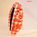 Knotted orange plaid headband with sparkling rhinestones and 3D pumpkin details - Pumpkin