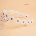 Sweet white daisy headband with purple embroidered flower centers and non-slip teeth. - Purple