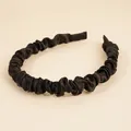 Elegant black satin pleated headband with a scrunchie style texture for women - Black