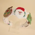 Crochet Christmas headband with Santa, reindeer and tree charms on white knit base - Santa And Reindeer Style / White