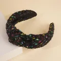 Cerchietto largo con paillettes arcobaleno e tessuto glitterato con fodera in raso nero - Decorazioni con paillettes colorate / Nero