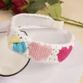 White knitted headband with colorful crochet heart patterns for women hair accessories - Colorful