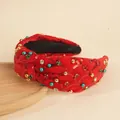 Diadema de terciopelo rojo con lentejuelas y cristales de colores estilo festivo - Rojo