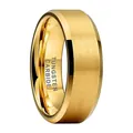 Men's brushed gold tungsten carbide ring with polished beveled edges shown at an angle - US Size 5 / 8mm Wide / Gold