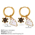 Halloween hoop earrings with skull and ghost pendants in 18K gold plated stainless steel - Skeleton Ghost Style (EH1174G-PJ44G-PJ656BKG)