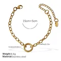 Vergoldetes Edelstahl-Gliederkettenarmband mit 13,5 mm Mittelring und Karabinerverschluss - Minimalistisches Goldarmband (SL246G)