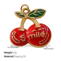 Smiling cherry pendant in red dripping oil finish for DIY bracelets and necklaces - Cherry Smile (PJ586CRG)