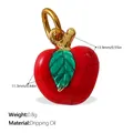 Red apple fruit pendant with green leaf and golden loop in dripping oil style - Red Apple (PJ595RDG)