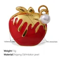 Golden strawberry enamel pendant with a pearl detail for DIY jewelry making - Pearl Strawberry (PJ597CRG)