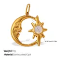 18K gold plated stainless steel sun and moon pendant with opal inlay, 18.7mm - Star and Moon Opal Style (PJ546G)