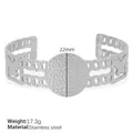 Silver stainless steel butterfly cuff bracelet with textured round plate and hollow chains - Disk Butterfly Style (SZ102) / Silver