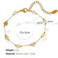 Bracelet doré en acier inoxydable avec breloques étoiles en nacre et fermoir homard - Étoile (15+5cm) / Bracelet Or Coquillage Jaune Clair