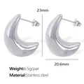 Minimalist silver C-shape crescent earrings in polished stainless steel for women - 23mmx20.6mm / EH284 Silver Earrings