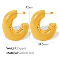 Polished 18K gold plated stainless steel chunky C-shape hoop earrings with dimensions - EH309 Large Gold Earrings