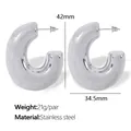 Polished silver C-shaped hoop earrings in stainless steel with 42mm height specs - EH309 Large Silver Earrings