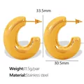 Polished 18K gold plated C-shaped geometric stainless steel hoop earrings for women - EH309 Small Gold Earrings