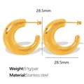 Polished 18K gold plated stainless steel C-shaped chunky hoop earrings 28.5mm - EH310 Gold Earrings