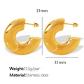 Gold plated C-shaped chunky hoop earrings in stainless steel with 31mm diameter - EH311 Gold Earrings