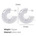 Polished silver stainless steel C-shaped chunky hoop earrings with 31mm diameter - EH311 Silver Earrings