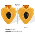 Ohrstecker aus Edelstahl mit 18k Vergoldung, schwarzem Opal und Herz-Design für Damen - Gold Schwarzer Katzenaugenstein Ohrstecker (EH434)