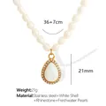 Collana di perle d'acqua dolce con ciondolo a goccia dorata e catena di estensione regolabile - Oro Goccia d'Acqua Conchiglia Bianca