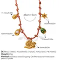 Colorful woven necklace with star, snail, and ladybug charms in 18K gold finish - Snail Star Ladybug Artificial Pearl Pendant Necklace (XL785RBG12)