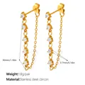 Golden chain drop earrings with white zircon accents in high-grade stainless steel - EH1334WEG White Zircon Gold