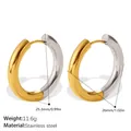 Boucles d'oreilles créoles bicolores en acier inoxydable doré et argenté style hip-hop - Créoles Rondes (EH1360SG)