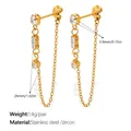 Golden stainless steel chain earrings with rectangle zircons in minimalist style - EH1335WEG White Zircon Gold