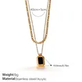 Gold layered stainless steel necklace with square black acrylic pendant and figaro chain - Large Style Necklace (XL65GL)