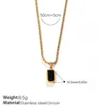 Gold stainless steel necklace featuring a 16.5mm black zircon rectangular pendant - Gold Black Zirconia Style (XL886BKG)