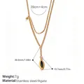 Double layer gold stainless steel necklace featuring a black agate oval pendant charm - Gold Black Agate Style (XL887BKG)