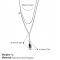 Silver stainless steel double layer necklace with black agate oval pendant jewelry - Silver Black Agate Style (XL887BKS)