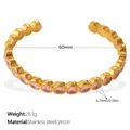 Gold-plated stainless steel C-shaped cuff bracelet featuring round pink zircon stones - Gold Pink Round Zirconia
