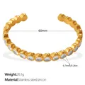 Gold open C-shape stainless steel bracelet with zircon inlay and 60mm diameter - Gold White Round Zirconia