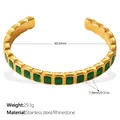Gold-plated C-shaped stainless steel bracelet with rectangular emerald green cubic zirconia - Gold Green Rectangle Zirconia