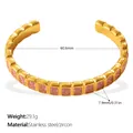 Adjustable gold stainless steel cuff bracelet featuring rectangular pink zircon stones - Gold Pink Rectangle Zirconia