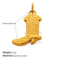 Golden cowboy boot pendant in stainless steel with crystal rhinestones for DIY jewelry - Gold Wave Boot (PJ2263G)