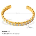 Gold stainless steel C-shaped cuff bracelet with square white zircon inlays - Gold White Rectangle Zirconia