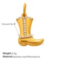 Golden cowboy boot pendant with rhinestones in stainless steel for DIY jewelry - Gold Double Row Rhinestone Boot (PJ2266WEG)