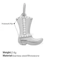 Silver cowboy boot pendant with sparkling rhinestones crafted in stainless steel - Silver Double Row Rhinestone Boot (PJ2266WES)