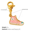 Pink sneaker pendant charm with blue star and gold clasp for DIY jewelry making - Pink Canvas Shoe Style (PJ794PBGLXK)