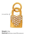 Golden stainless steel heart lock pendant with rhinestones and 1.6g weight info - Pave Heart Lock (PJ2271WEG)